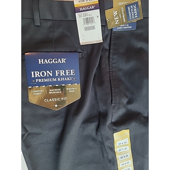 Haggar Iron Free Premimum Khaki Pants Black Size 40x29 Classic Fit - Picture 3 of 4